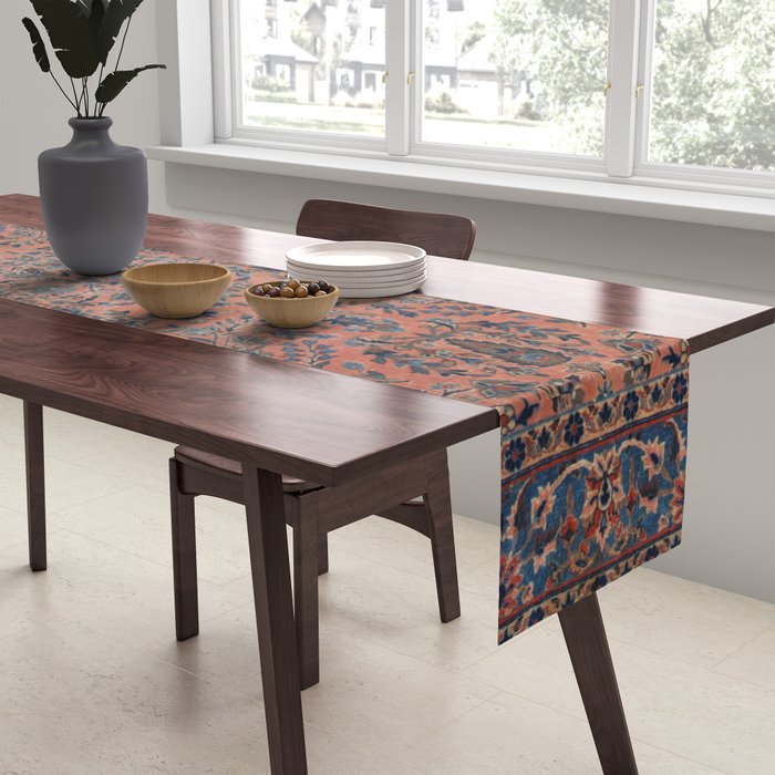 Manchester Kashan Floral Peach Persian Rug Print Table Runner Gallery Image 2