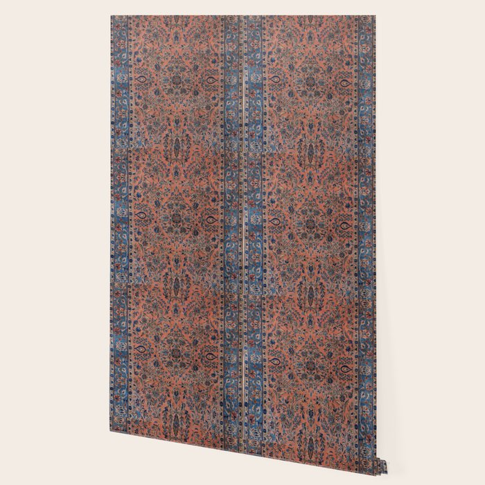 Manchester Kashan Floral Peach Persian Rug Print Wallpaper Gallery Image 2
