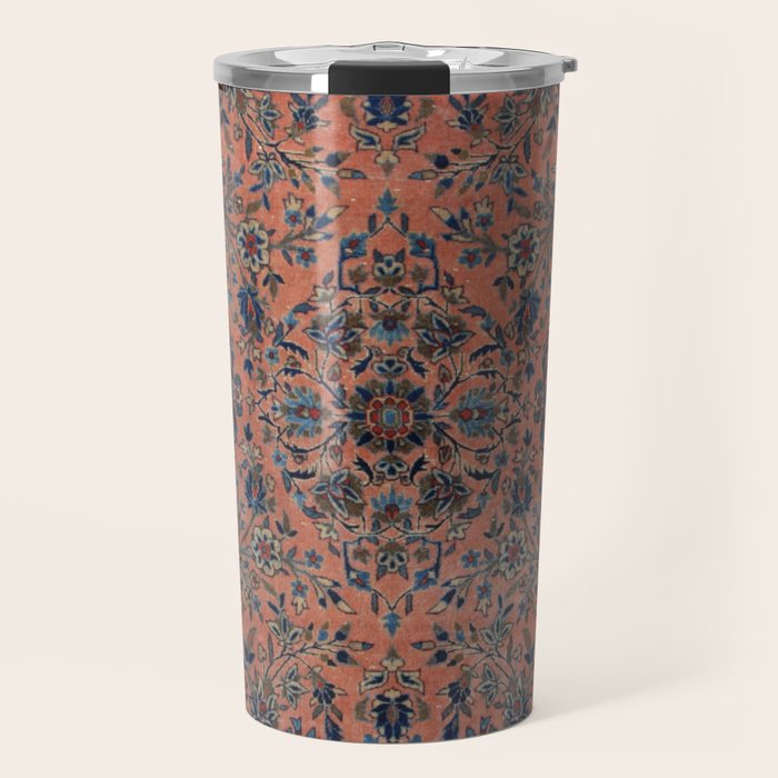 Manchester Kashan Floral Peach Persian Rug Print Travel Mug Gallery Image 1