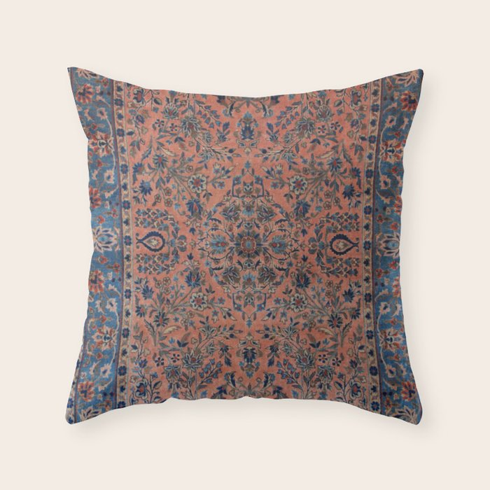 Manchester Kashan Floral Peach Persian Rug Print Throw Pillow Gallery Image 6