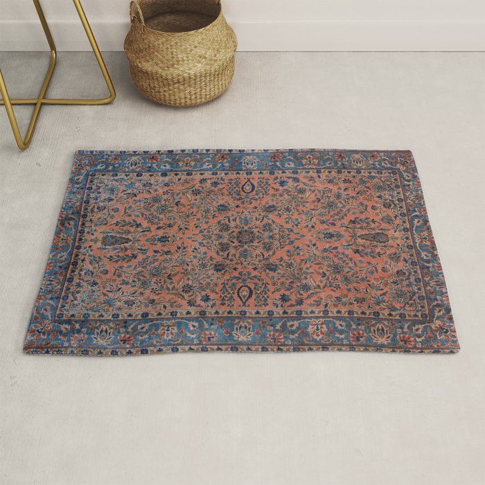 Manchester Kashan Floral Peach Persian Rug Print Rug Gallery Image 1