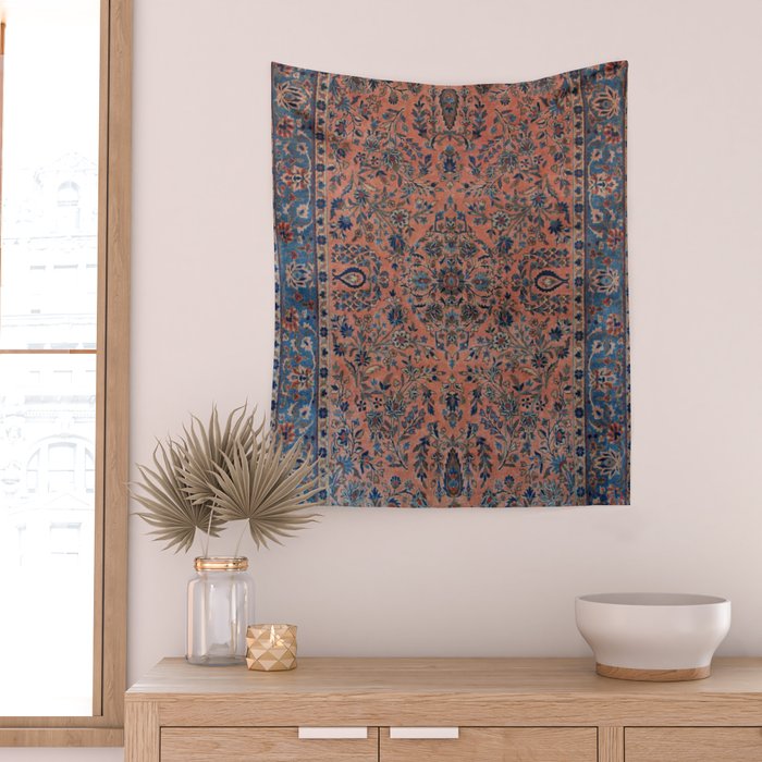 Manchester Kashan Floral Peach Persian Rug Print Wall Tapestry Gallery Image 2