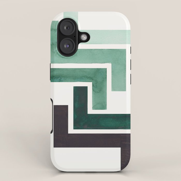 Deep Green Pattern Mid-century Modern Simple Geometric Pattern Watercolor Minimalist Art Squares iPhone Case Gallery Image 1