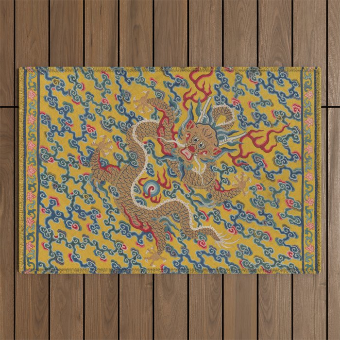 Chinese Dragon Wrapper for the Tapestry Scroll Mingling of Clear and Muddy Water at the Junction of the Jing and Wei Rivers  Outdoor Rug Gallery Image 1