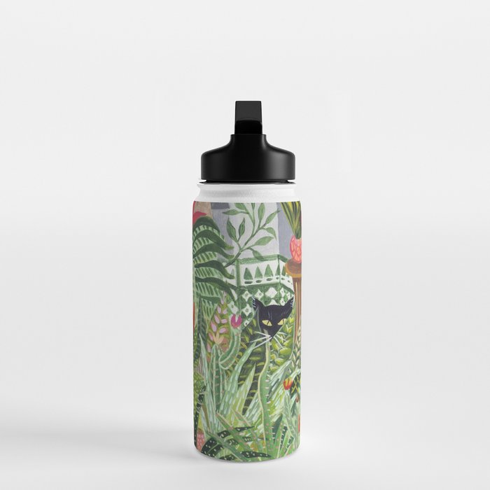 Black cat in the Garden Water Bottle Gallery Image 3