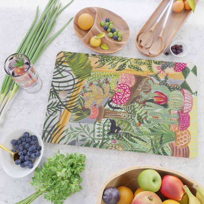 Black cat in the Garden Cutting Board Gallery Image 2