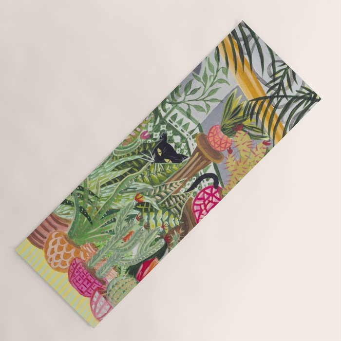 Black cat in the Garden Yoga Mat
