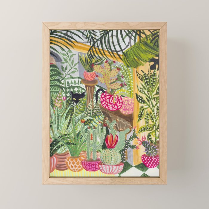 Black cat in the Garden Mini Art Print Gallery Image 1