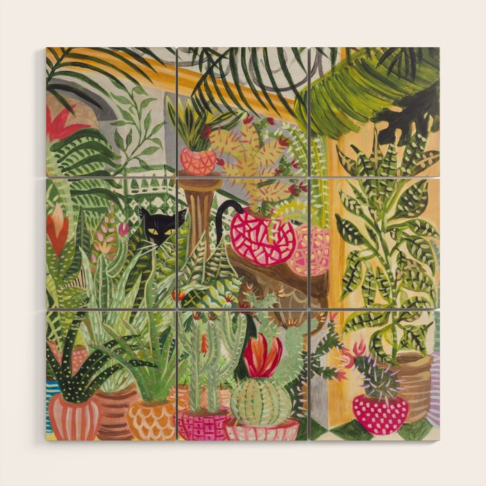 Black cat in the Garden Wood Wall Art Gallery Image 1