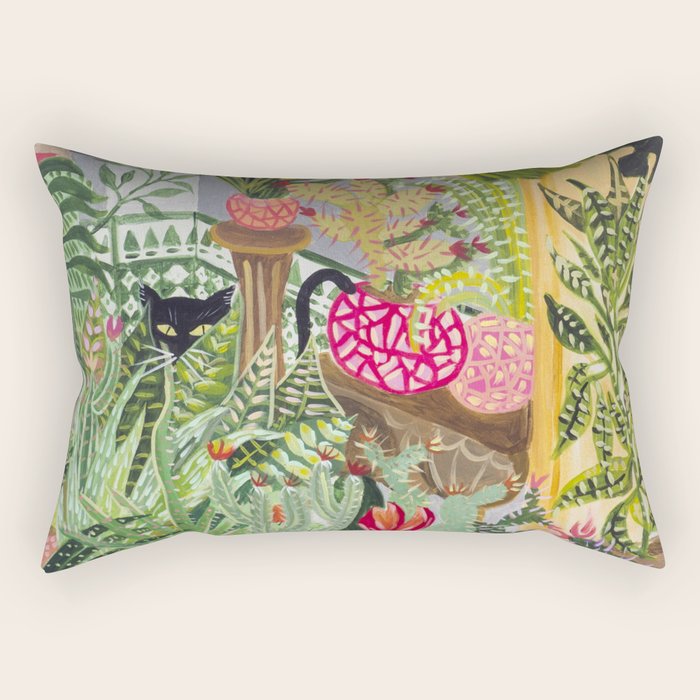 Black cat in the Garden Rectangular Pillow Gallery Image 2