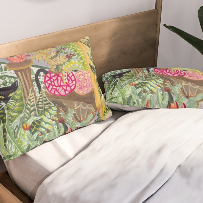 Black cat in the Garden Pillow Sham Gallery Image 2