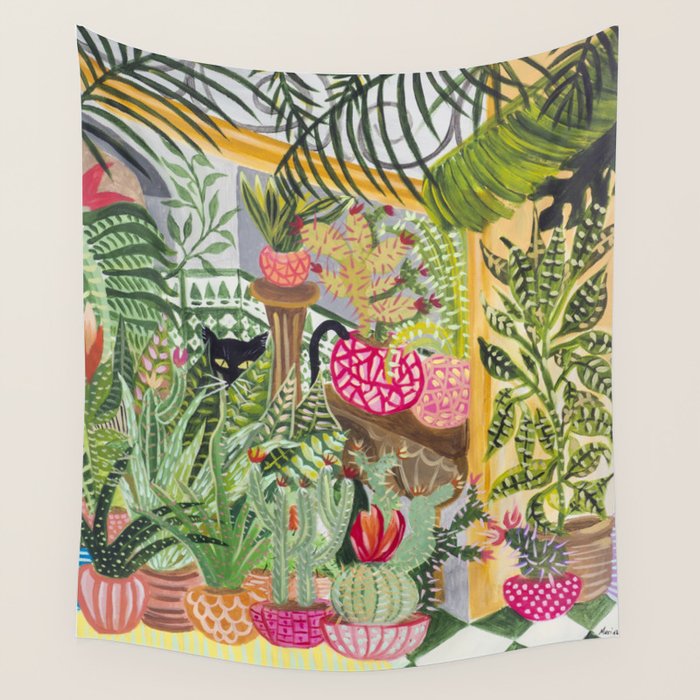 Black cat in the Garden Wall Tapestry Gallery Image 4