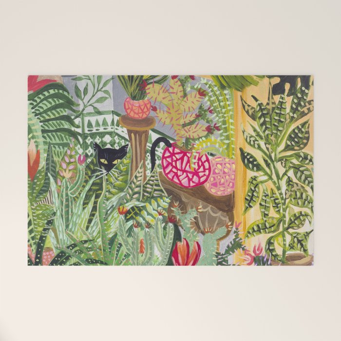 Black cat in the Garden Welcome Mat Gallery Image 1