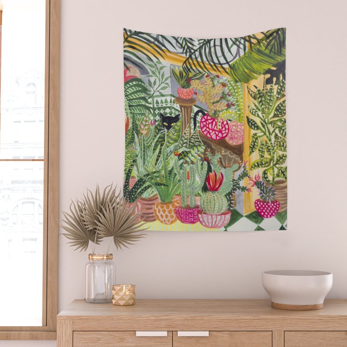 Black cat in the Garden Wall Tapestry Gallery Image 2