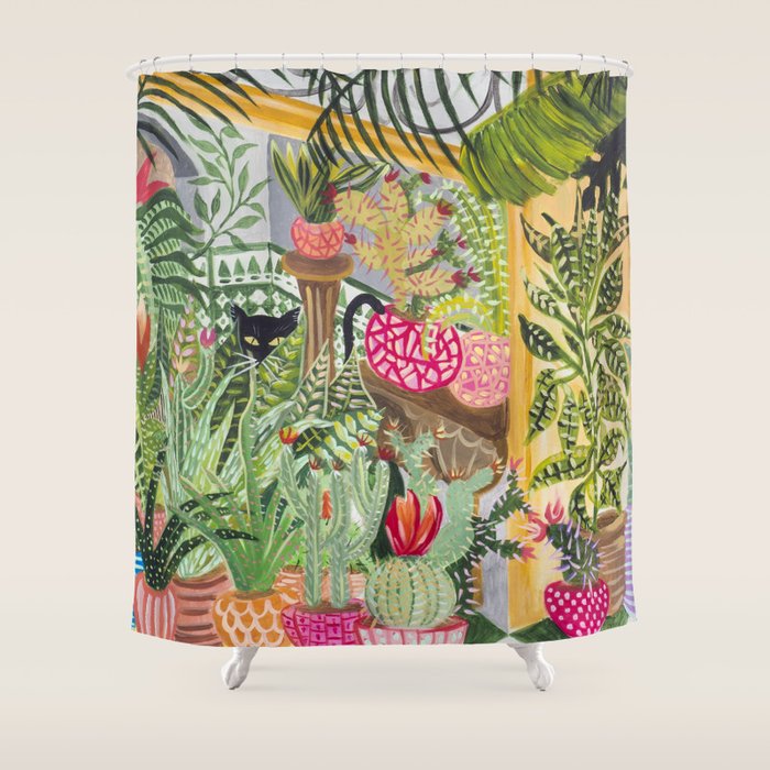 Black cat in the Garden Shower Curtain