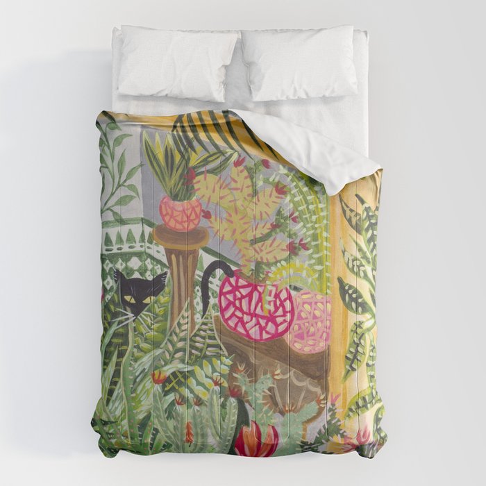 Black cat in the Garden Comforter Gallery Image 6