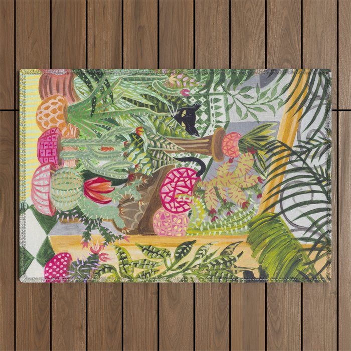Black cat in the Garden Outdoor Rug Gallery Image 1