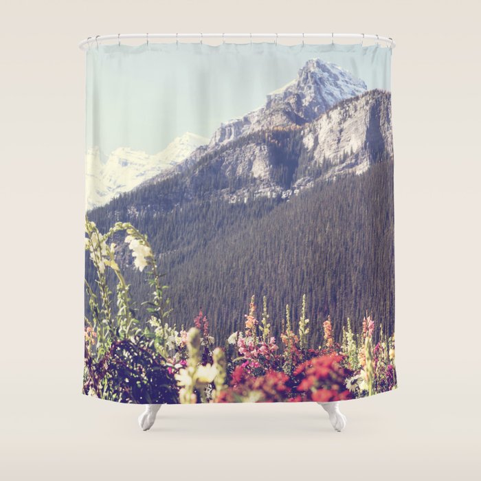 Mountain Wildflowers - Banff Nature, Landscape Photography Shower Curtain Gallery Image 1