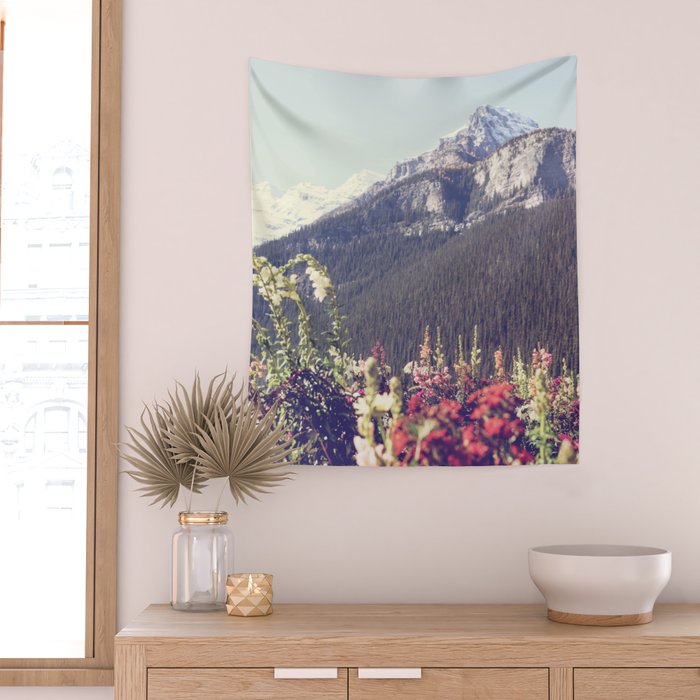 Mountain Wildflowers - Banff Nature, Landscape Photography Wall Tapestry Gallery Image 2