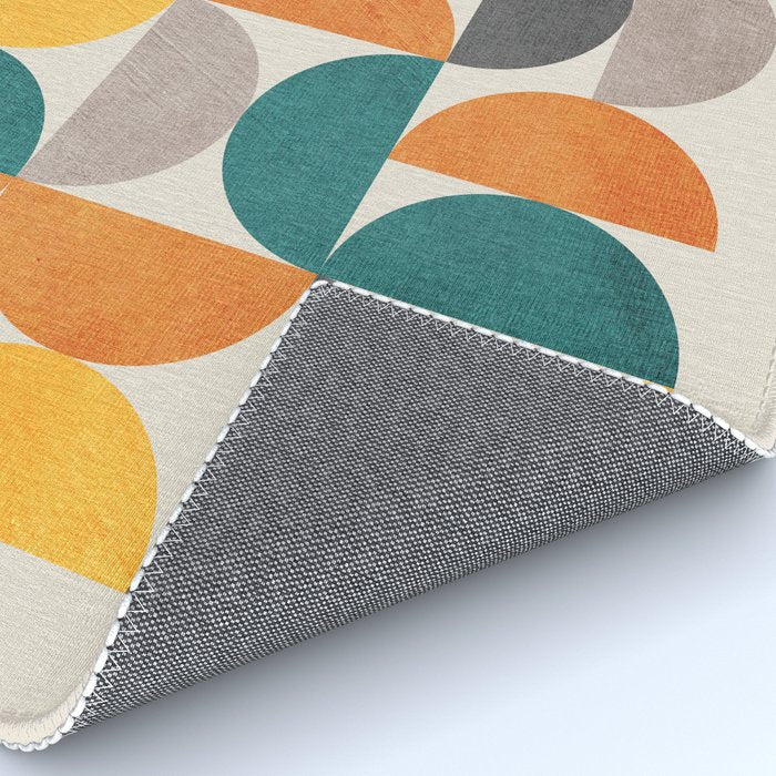 Teal Orange Semicircles Modern Yellow Gray Artwork Rug Gallery Image 4