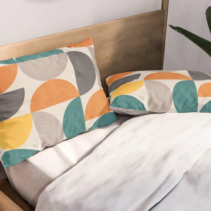 Teal Orange Semicircles Modern Yellow Gray Artwork Pillow Sham Gallery Image 2
