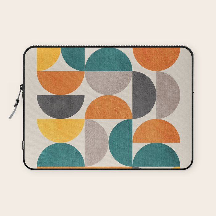 Teal Orange Semicircles Modern Yellow Gray Artwork Laptop Sleeve Gallery Image 1