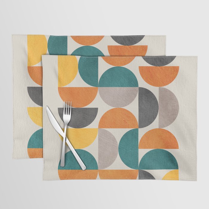 Teal Orange Semicircles Modern Yellow Gray Artwork Placemat Gallery Image 1