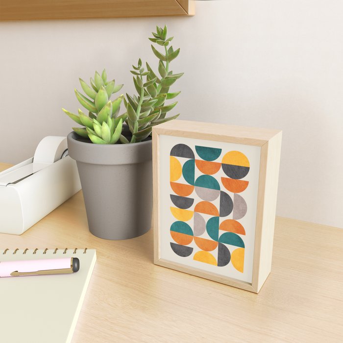 Teal Orange Semicircles Modern Yellow Gray Artwork Mini Art Print Gallery Image 2