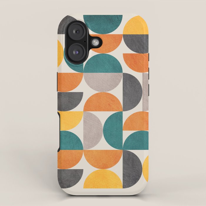 Teal Orange Semicircles Modern Yellow Gray Artwork iPhone Case Gallery Image 1