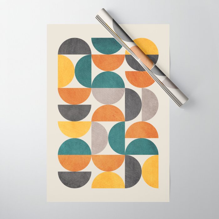 Teal Orange Semicircles Modern Yellow Gray Artwork Wrapping Paper Gallery Image 1