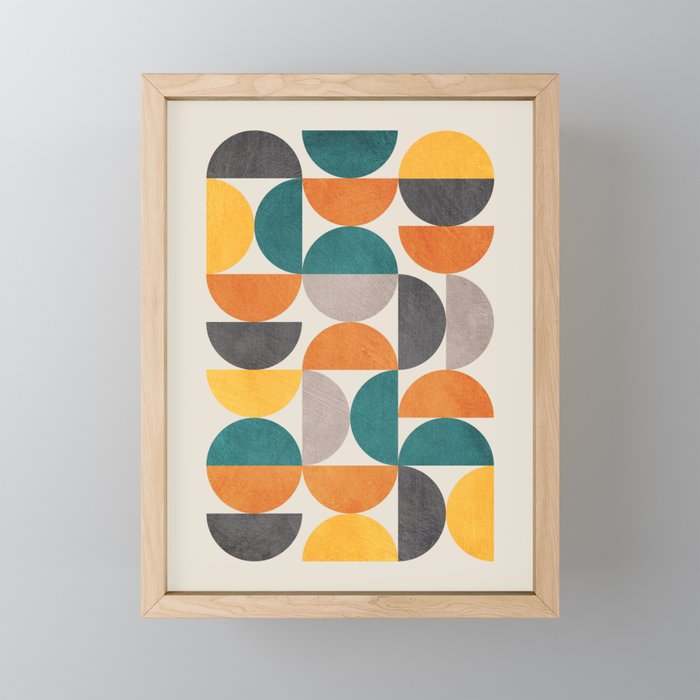 Teal Orange Semicircles Modern Yellow Gray Artwork Mini Art Print Gallery Image 1