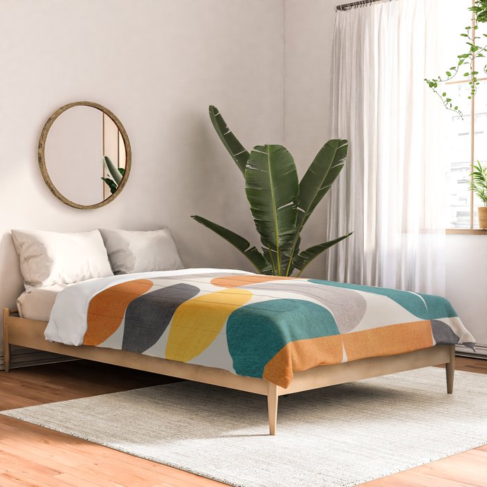 Teal Orange Semicircles Modern Yellow Gray Artwork Comforter Gallery Image 2