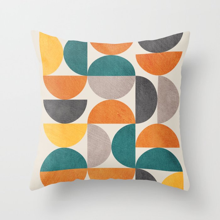 Teal Orange Semicircles Modern Yellow Gray Artwork Throw Pillow Gallery Image 6