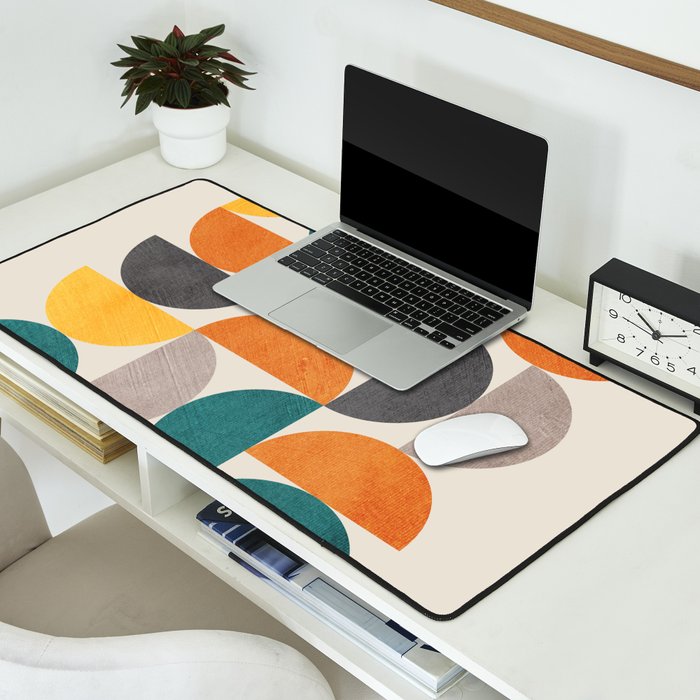 Teal Orange Semicircles Modern Yellow Gray Artwork Desk Mat Gallery Image 2