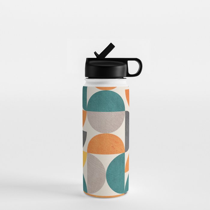 Teal Orange Semicircles Modern Yellow Gray Artwork Water Bottle Gallery Image 1