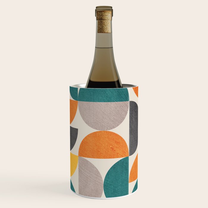 Teal Orange Semicircles Modern Yellow Gray Artwork Wine Chiller Gallery Image 1