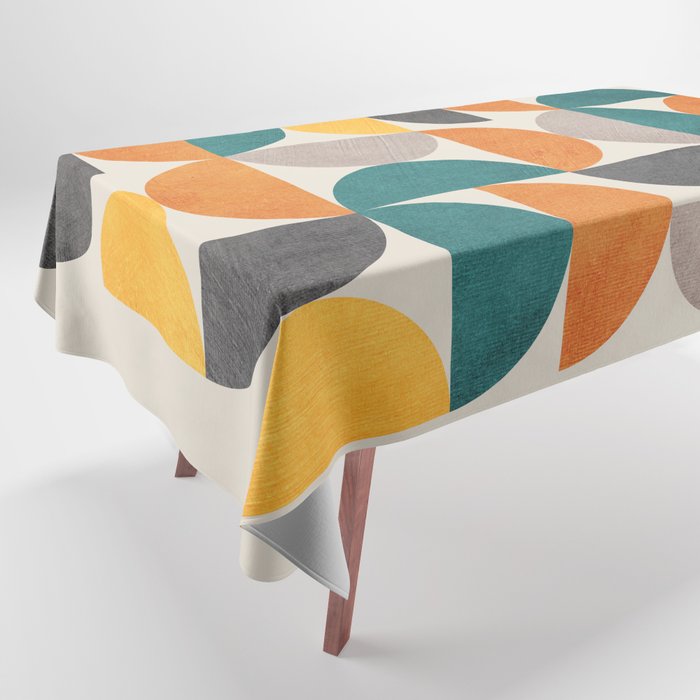 Teal Orange Semicircles Modern Yellow Gray Artwork Tablecloth Gallery Image 1