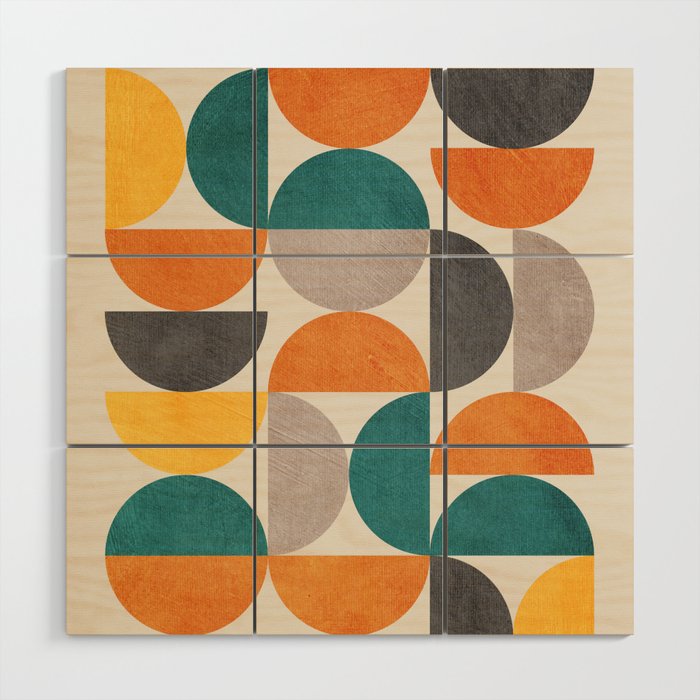 Teal Orange Semicircles Modern Yellow Gray Artwork Wood Wall Art Gallery Image 1