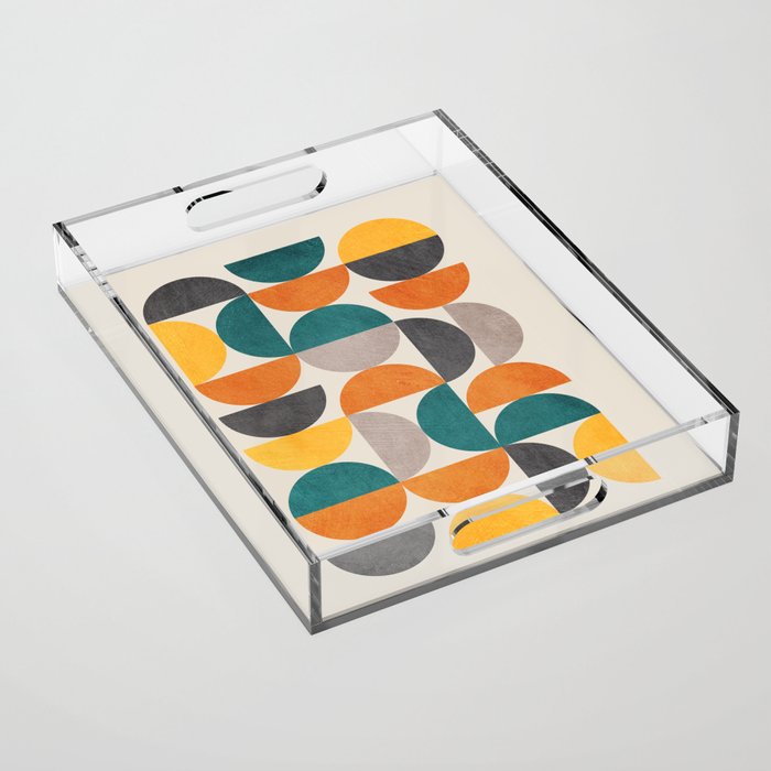 Teal Orange Semicircles Modern Yellow Gray Artwork Acrylic Tray Gallery Image 1
