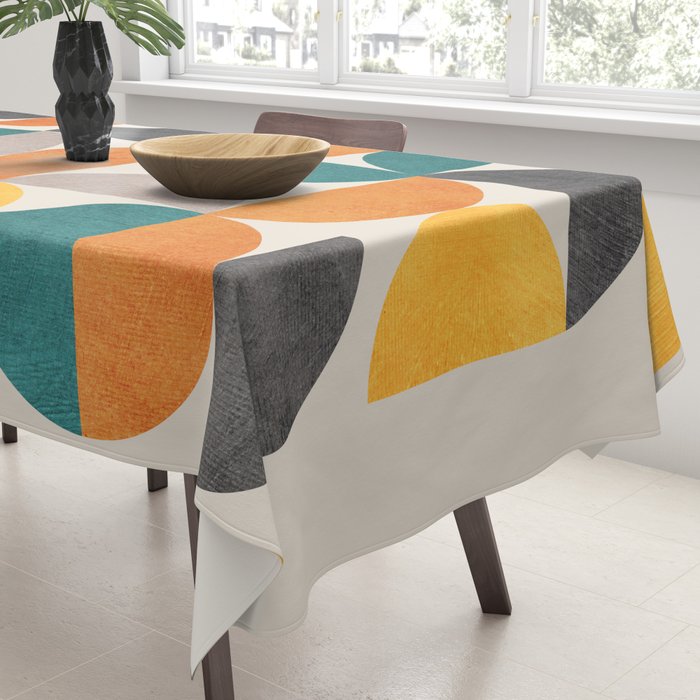 Teal Orange Semicircles Modern Yellow Gray Artwork Tablecloth Gallery Image 3