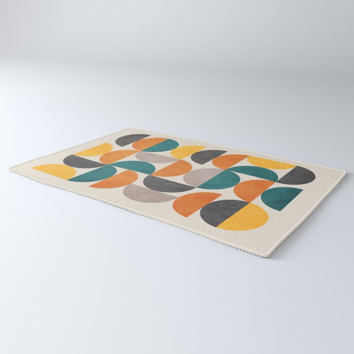 Teal Orange Semicircles Modern Yellow Gray Artwork Rug Gallery Image 3