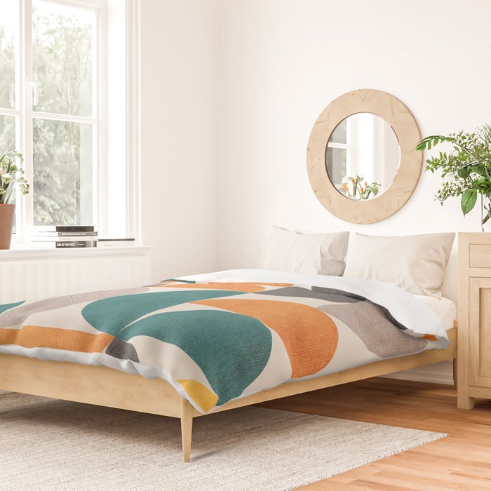 Teal Orange Semicircles Modern Yellow Gray Artwork Duvet Cover Gallery Image 2