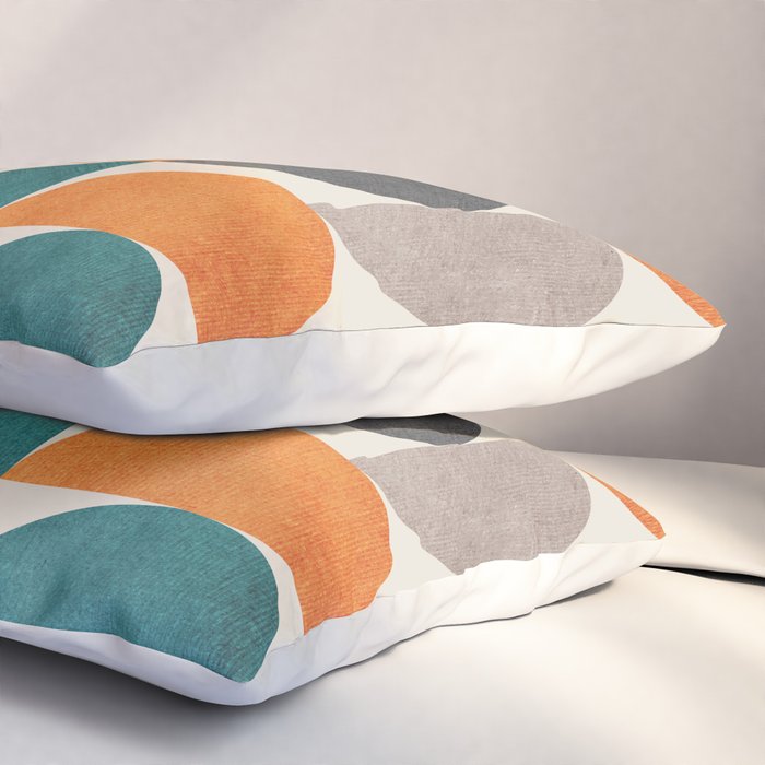 Teal Orange Semicircles Modern Yellow Gray Artwork Pillow Sham Gallery Image 3