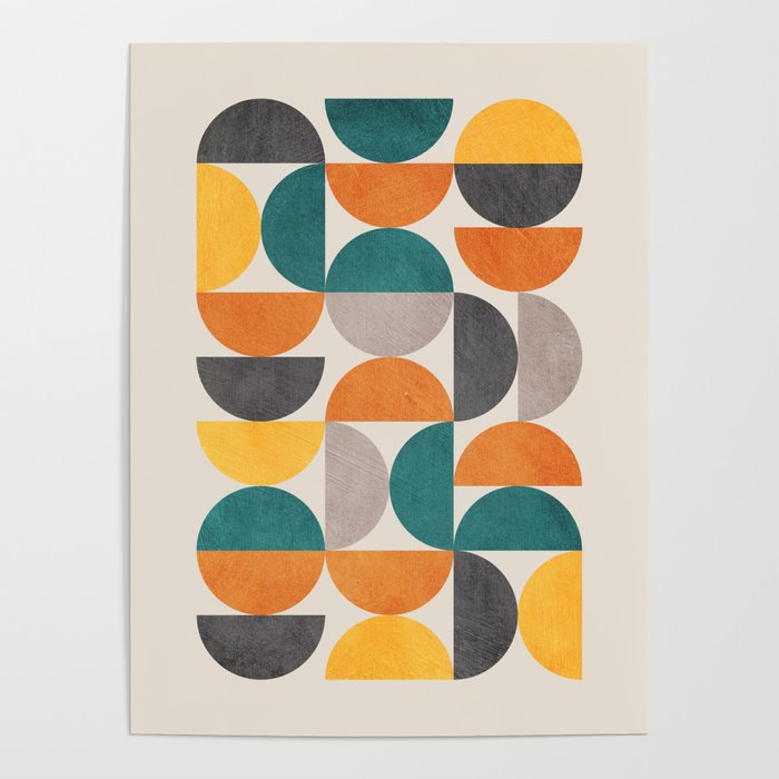 Teal Orange Semicircles Modern Yellow Gray Artwork Poster Gallery Image 4