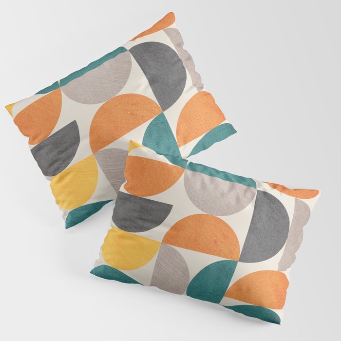 Teal Orange Semicircles Modern Yellow Gray Artwork Pillow Sham Gallery Image 3