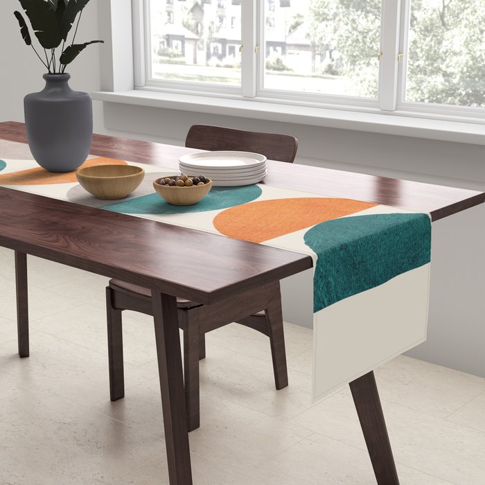 Teal Orange Semicircles Modern Yellow Gray Artwork Table Runner Gallery Image 2