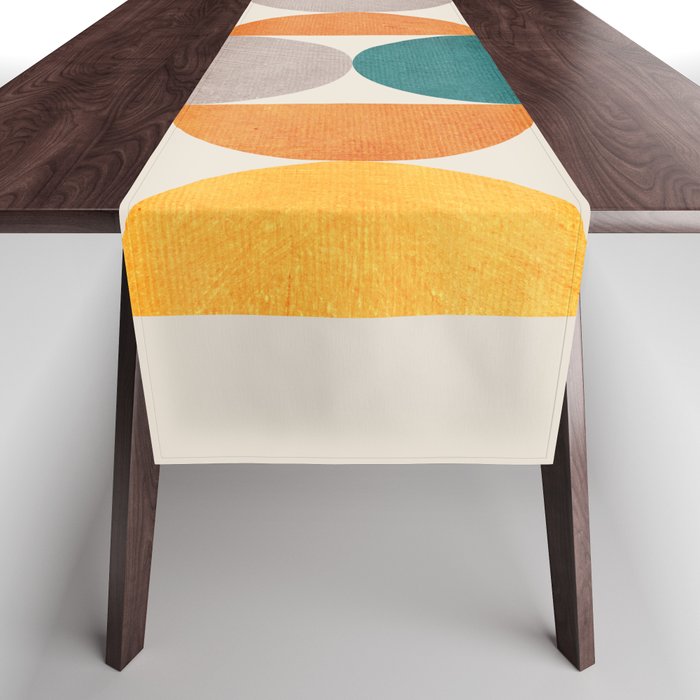 Teal Orange Semicircles Modern Yellow Gray Artwork Table Runner Gallery Image 1