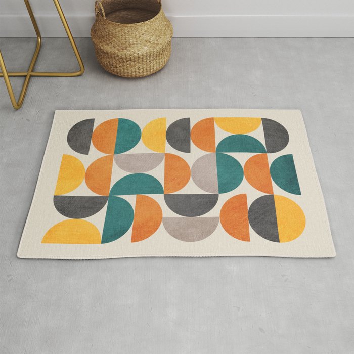 Teal Orange Semicircles Modern Yellow Gray Artwork Rug Gallery Image 1