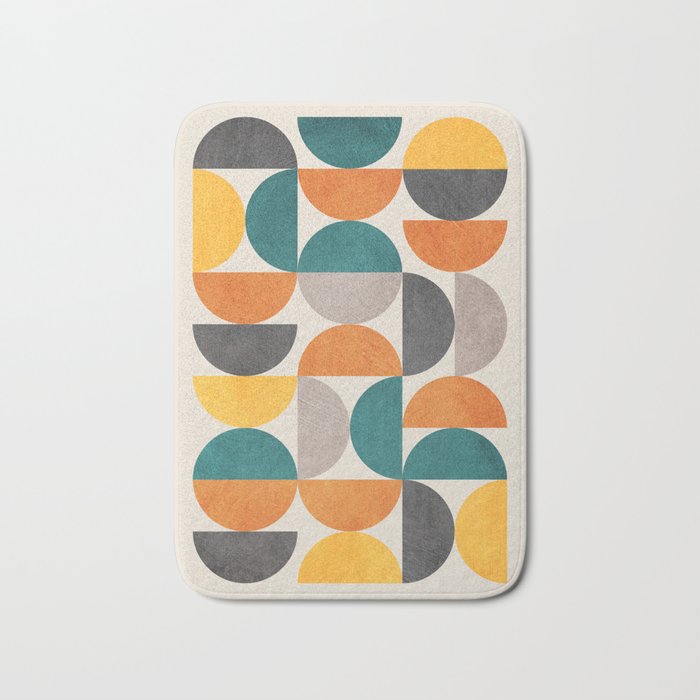 Teal Orange Semicircles Modern Yellow Gray Artwork Bath Mat Gallery Image 1