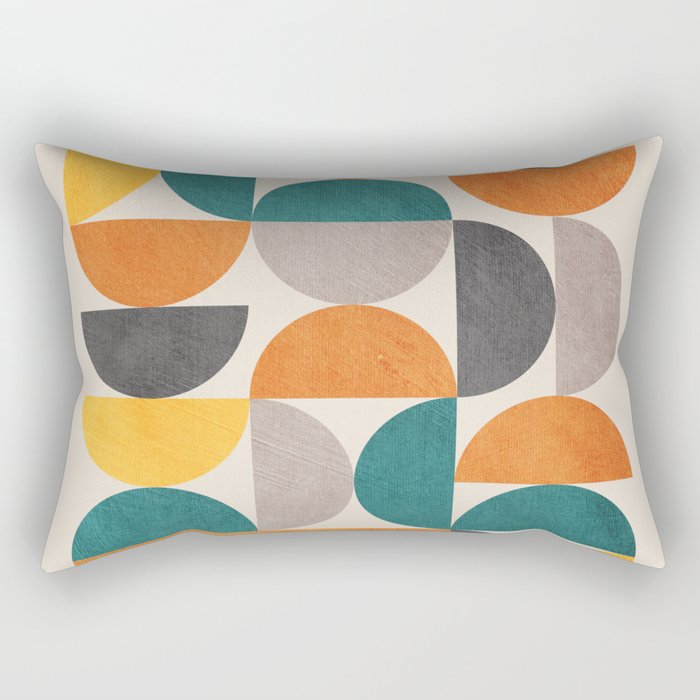 Teal Orange Semicircles Modern Yellow Gray Artwork Rectangular Pillow Gallery Image 2
